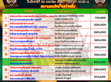 วันที่22/4/67  โปรแกรมวัวชน สนามบ้านท่าหรั่ง