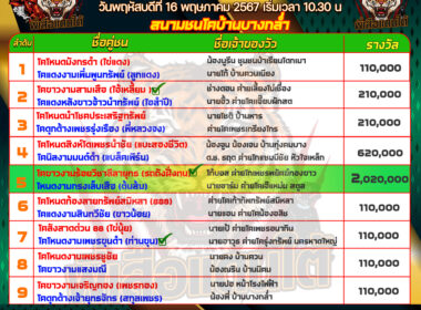 ทีเด็ดวัวชน วันที่16/05/67 สนามชนโคบ้านบางกล่ำ