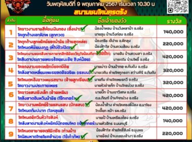 ทีเด็ดวัวชน วันที่09/05/67 สนามชนโคนครตรัง