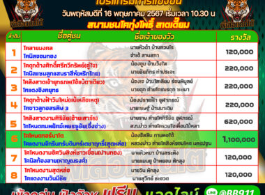 วันที่16/05/67 โปรแกรมวัวชน สนามชนโคทุ่งโพธิ์ สเตเดี๊ยม