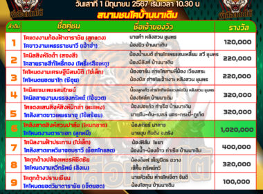 วัวชน วันที่01/06/67 โปรแกรมวัวชน สนามชนโคบ้านนาเดิม