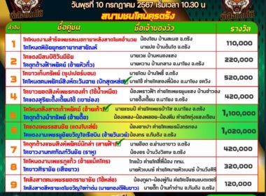 ทีเด็ดวัวชน วันที่10/07/67 สนามชนโคนครตรัง