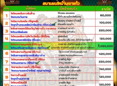 ทีเด็ดวัวชน วันที่04/07/67 สนามชนโคบ้านเขาแก้ว