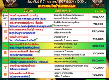 ทีเด็ดวัวชน วันที่07/07/67 สนามชนโคบ้านคลองแงะ