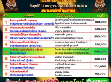 วัวชน วันที่12/07/67 โปรแกรมวัวชน สนามชนโคบ้านเสาธง