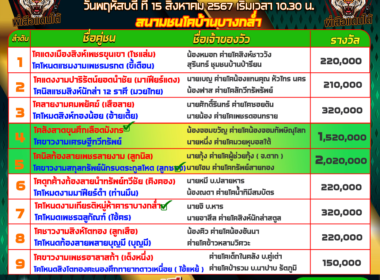 ทีเด็ดวัวชน วันที่15/08/67 สนามชนโคบ้านบางกล่ำ