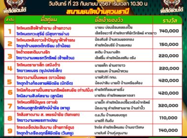 วัวชน วันที่23/09/67 โปรแกรมวัวชน สนามชนโคบ้านควนธานี