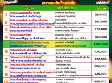 ทีเด็ดวัวชน วันที่06/09/67 สนามชนโคบ้านบ่อล้อ