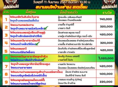 ทีเด็ดวัวชน วันที่11/09/67 สนามชนโคเสาธง สเตเดี๊ยม