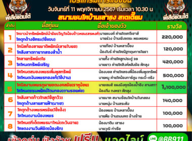 วัวชน วันที่11/11/67 โปรแกรมวัวชน สนามชนโคบ้านเสาธง สเตเดี๊ยม