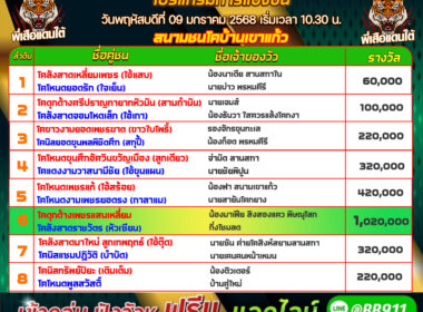 โปรแกรมวัวชน วันที่09/01/68 สนามชนโคบ้านเขาแก้ว