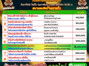 โปรแกรมวัวชน วันที่02/02/68 สนามชนโคบ้านหยีใน