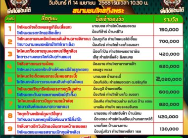 โปรแกรมวัวชน วันที่14/04/68 สนามชนสทิงพระ