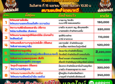 โปรแกรมวัวชน วันที่15/04/68 สนามชนนาทวี