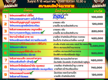 ทีเด็ดวัวชน วันที่16/05/68 สนามชนโคบ้านนาทราย