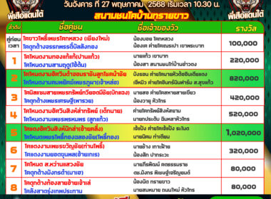 โปรแกรมวัวชน วันที่27/05/68 สนามชนโคบ้านทรายขาว