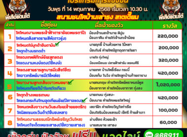 ทีเด็ดวัวชน วันที่14/06/68 สนามชนโคบ้านเสาธง