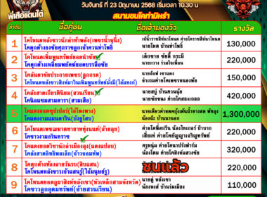 ทีเด็ดวัวชน วันที่23/06/68 สนามชนโคท่าศาลา