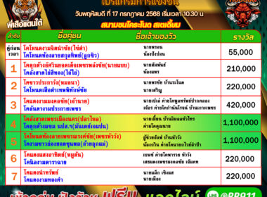 โปรแกรมวัวชน วันที่17/07/68 สนามชนโคระโนด สเตเดี๊ยม