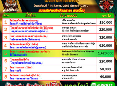 โปรแกรมวัวชน วันที่14/08/68 สนามชนโคบ้านเสาธง