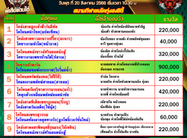 โปรแกรมวัวชน วันที่20/08/68 สนามชนโคทุ่งสง ซิตี้