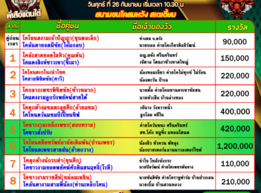 โปรแกรมวัวชน วันที่26/09/68 สนามชนโคสมหวัง สเตเดี๊ยม