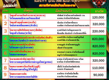 โปรแกรมวัวชน วันที่11/10/68 สนามชนโคบ้านน้ำกระจาย