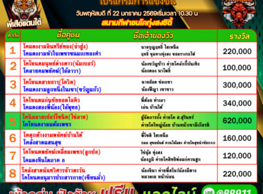 โปรแกรมวัวชน วันที่21/01/69 สนามชนโคทุ่่งสง ซิตี้