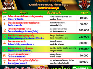 โปรแกรมวัวชน วันที่30/01/69 สนามชนโคพิปูน