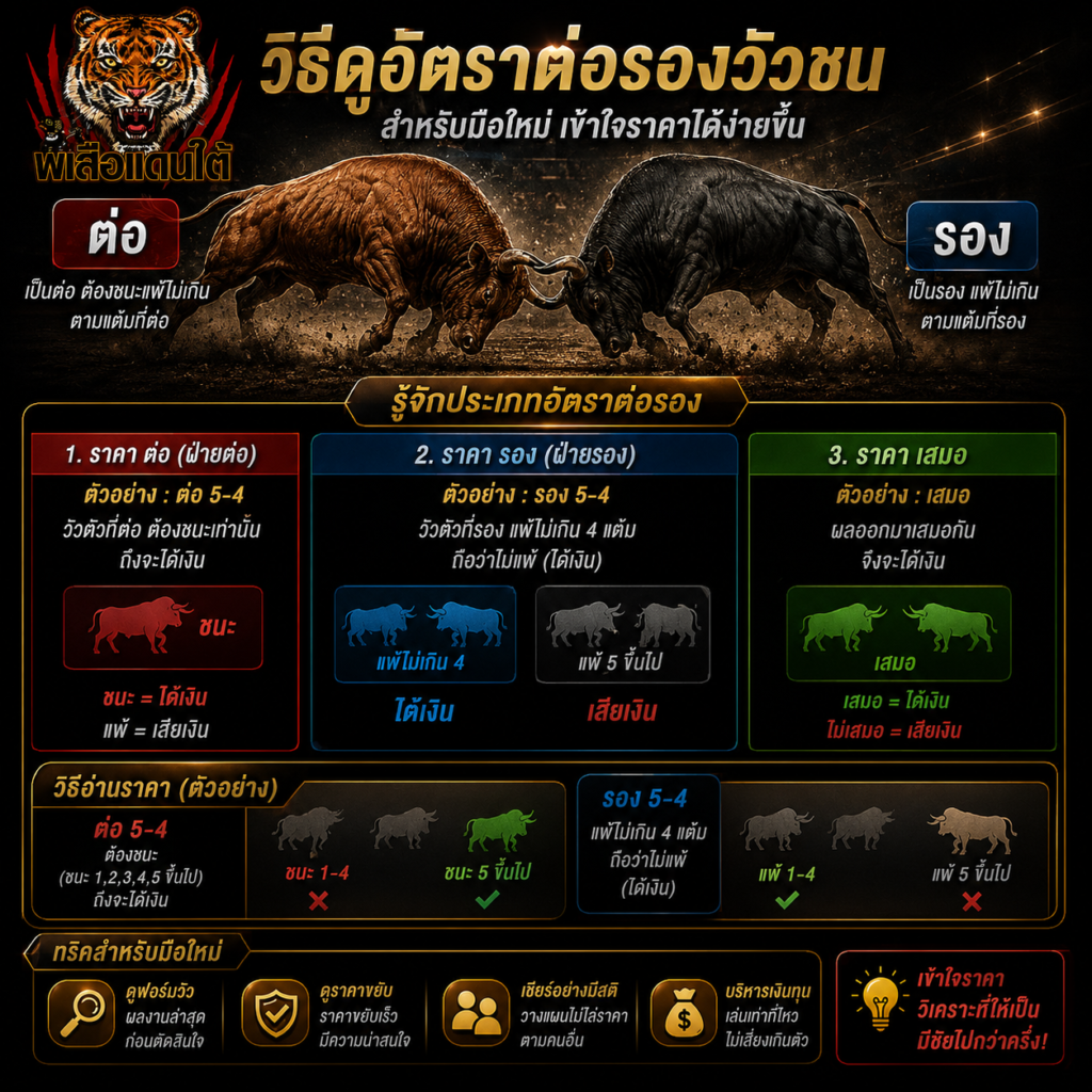 วิธีดูอัตราต่อรองวัวชน สำหรับมือใหม่ เข้าใจราคาได้ง่ายขึ้น
