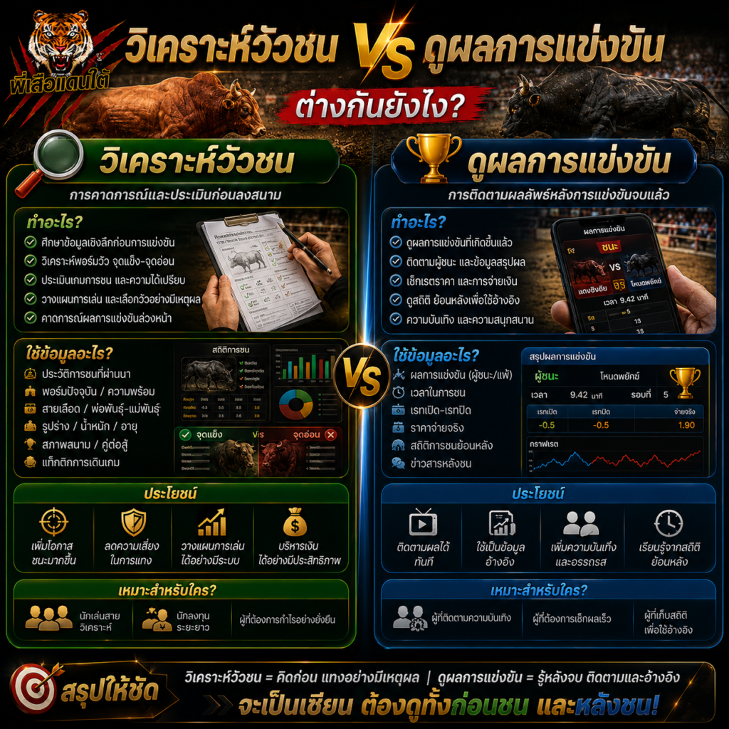 วิเคราะห์วัวชน vs ดูผลการแข่งขัน ต่างกันยังไง