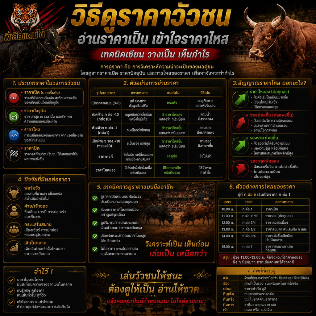 วิธีดูราคาวัวชน อ่านราคาเป็น เข้าใจราคาไหล ดูเชิงวัวได้ง่ายขึ้น