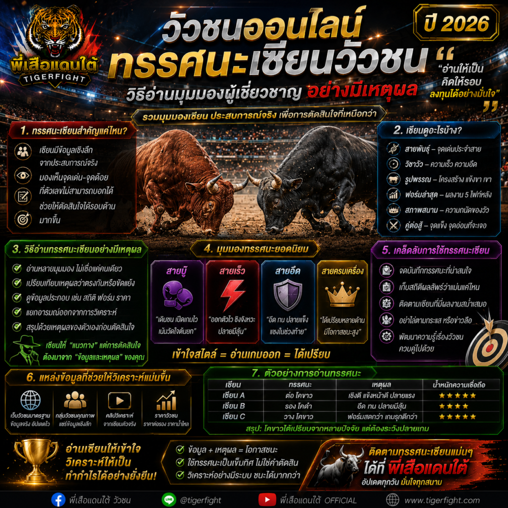 วัวชนออนไลน์ ทรรศนะเซียนวัวชน วิธีอ่านมุมมองผู้เชี่ยวชาญ2026