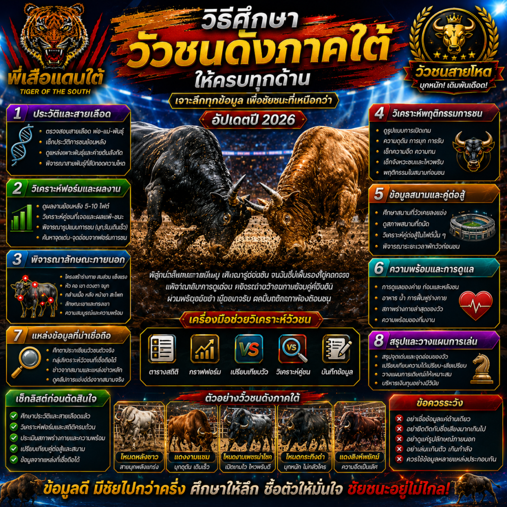 วิธีศึกษาวัวชนดังภาคใต้ให้ครบทุกด้าน