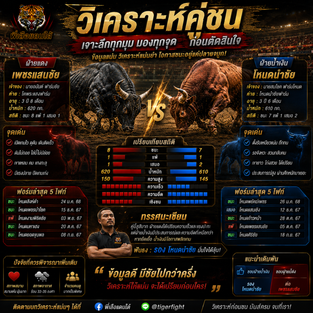 วิเคราะห์คู่วัวชน วิธีเปรียบเทียบวัวชนก่อนแข่งขัน พร้อมเทคนิคอ่านเกมให้แม่น ปี 2026 