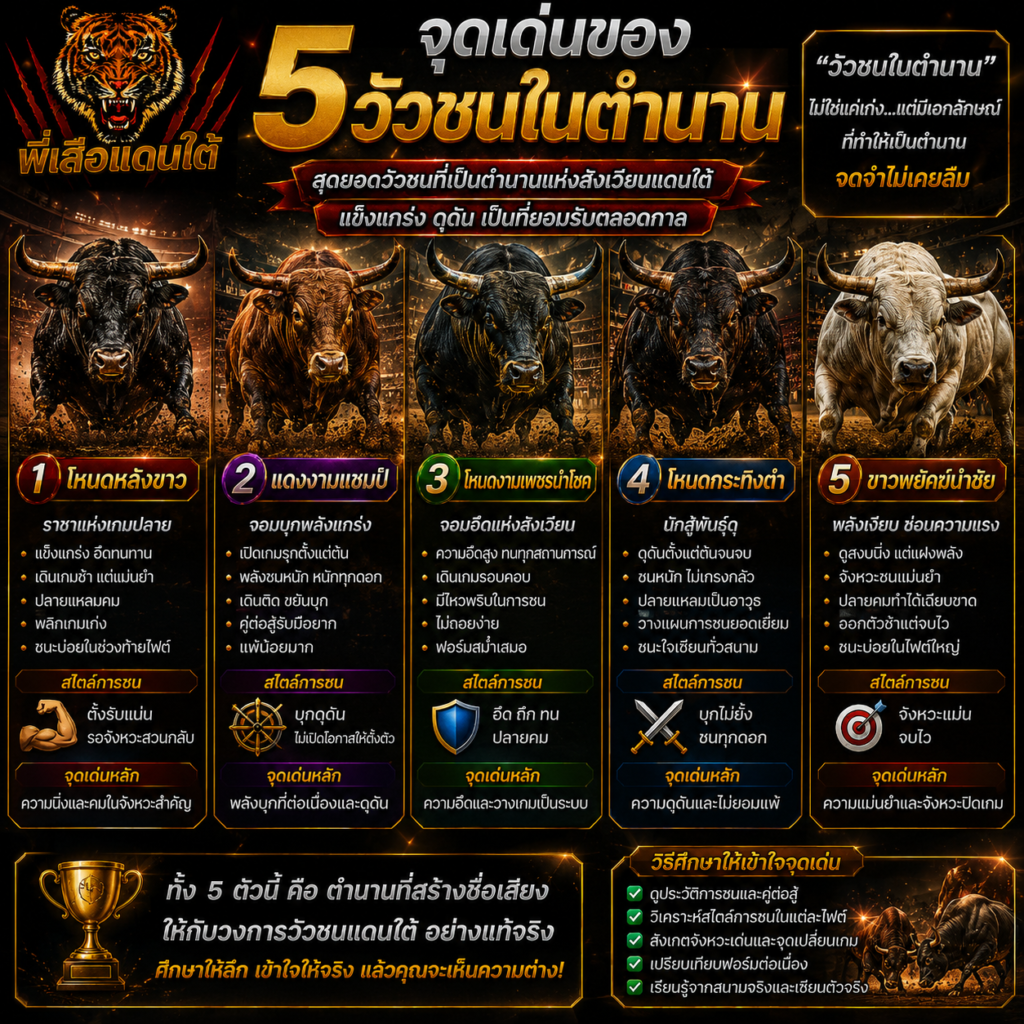 จุดเด่นของ 5 วัวชนในตำนาน มีอะไรบ้าง?