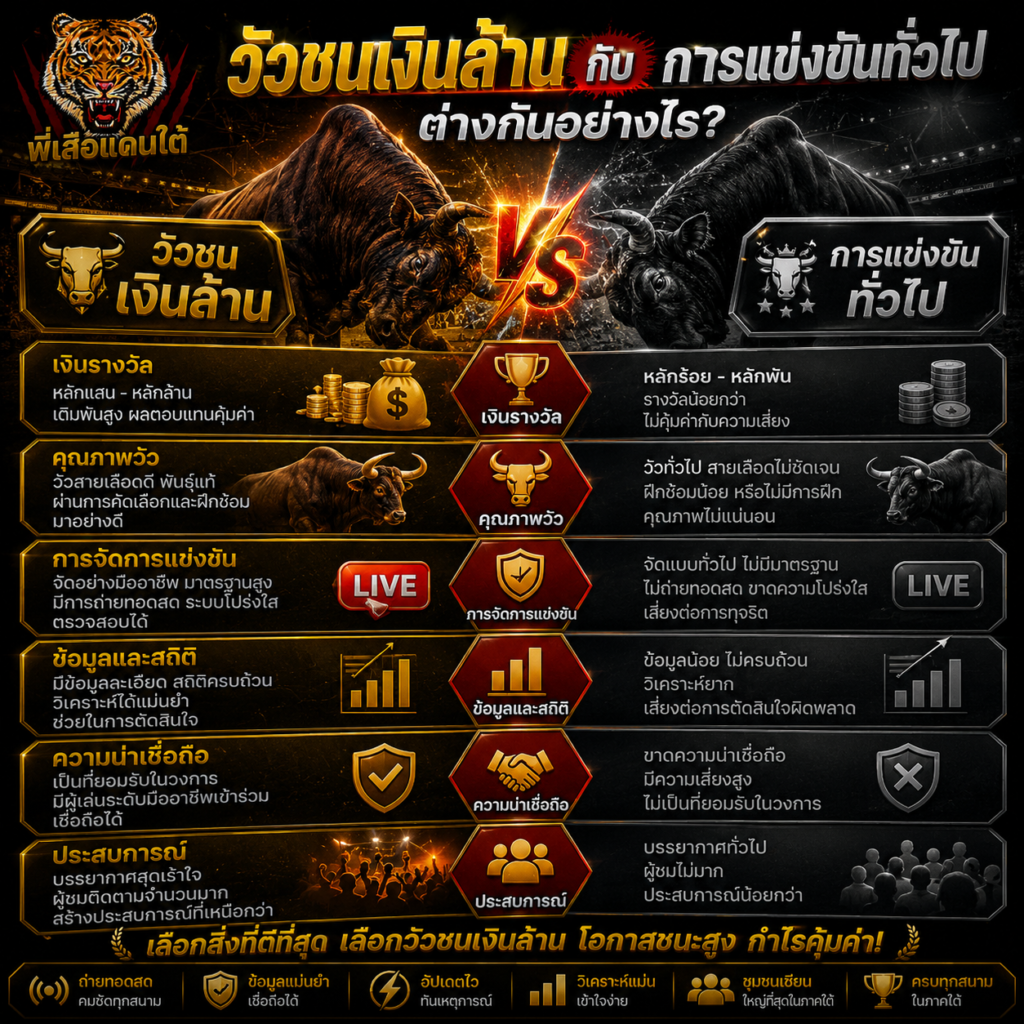 วัวชนเงินล้าน กับการแข่งขันทั่วไป ต่างกันอย่างไร? 
