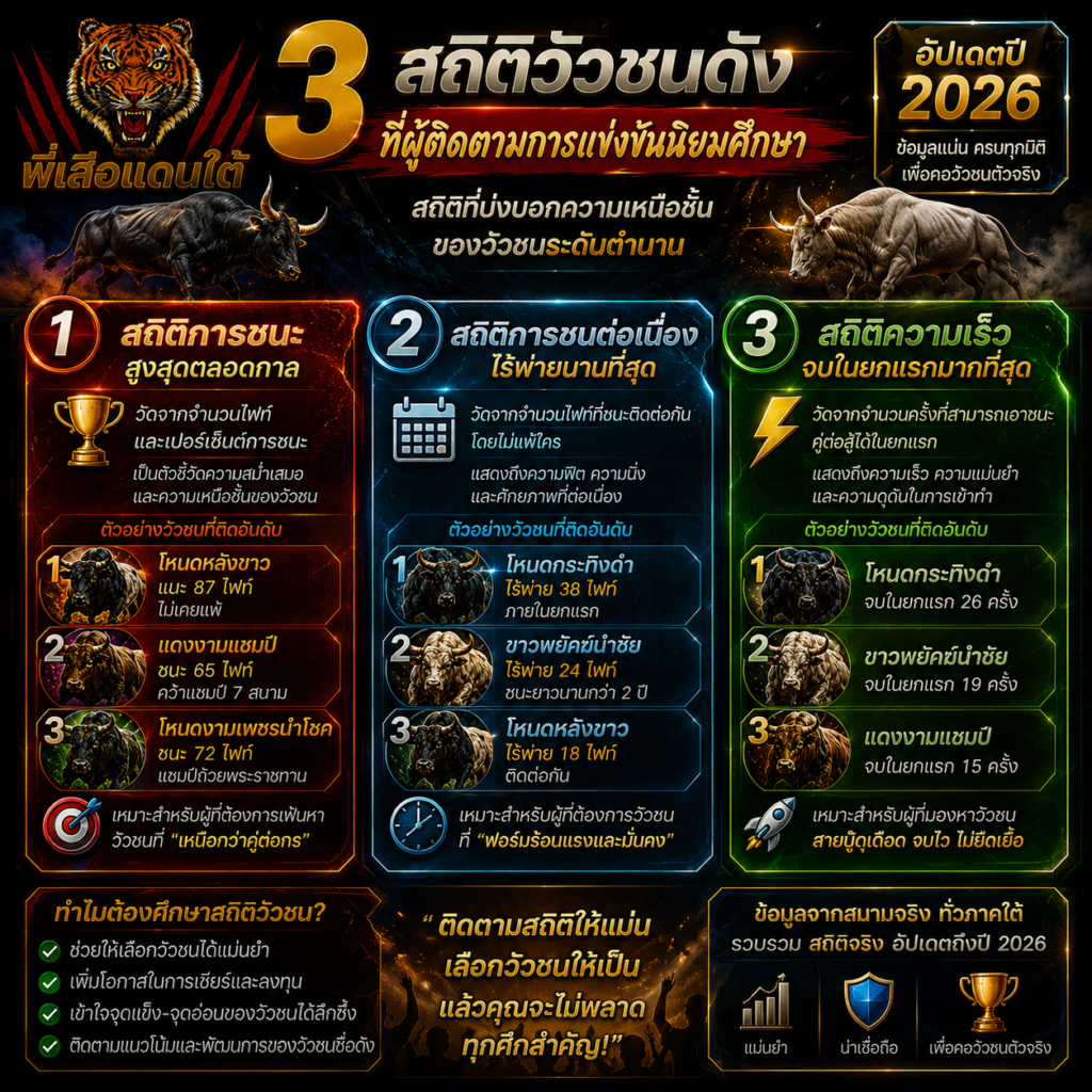 3 สถิติวัวชนดัง รวมข้อมูลสำคัญที่แฟนวัวชนควรรู้ อัปเดตปี 2026