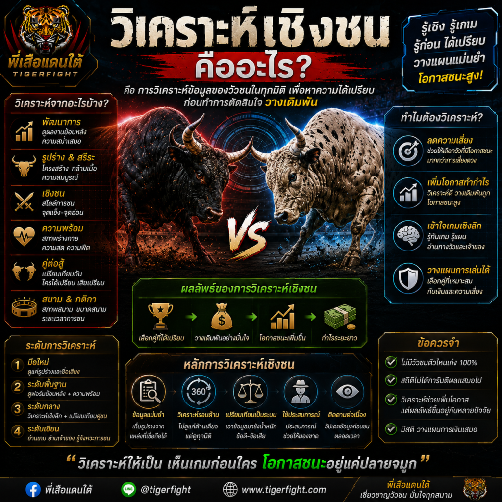 วิเคราะห์เชิงชน คืออะไร? วิธีอ่านสไตล์การชนวัวก่อนแข่งขันให้แม่นยำ ปี 2026