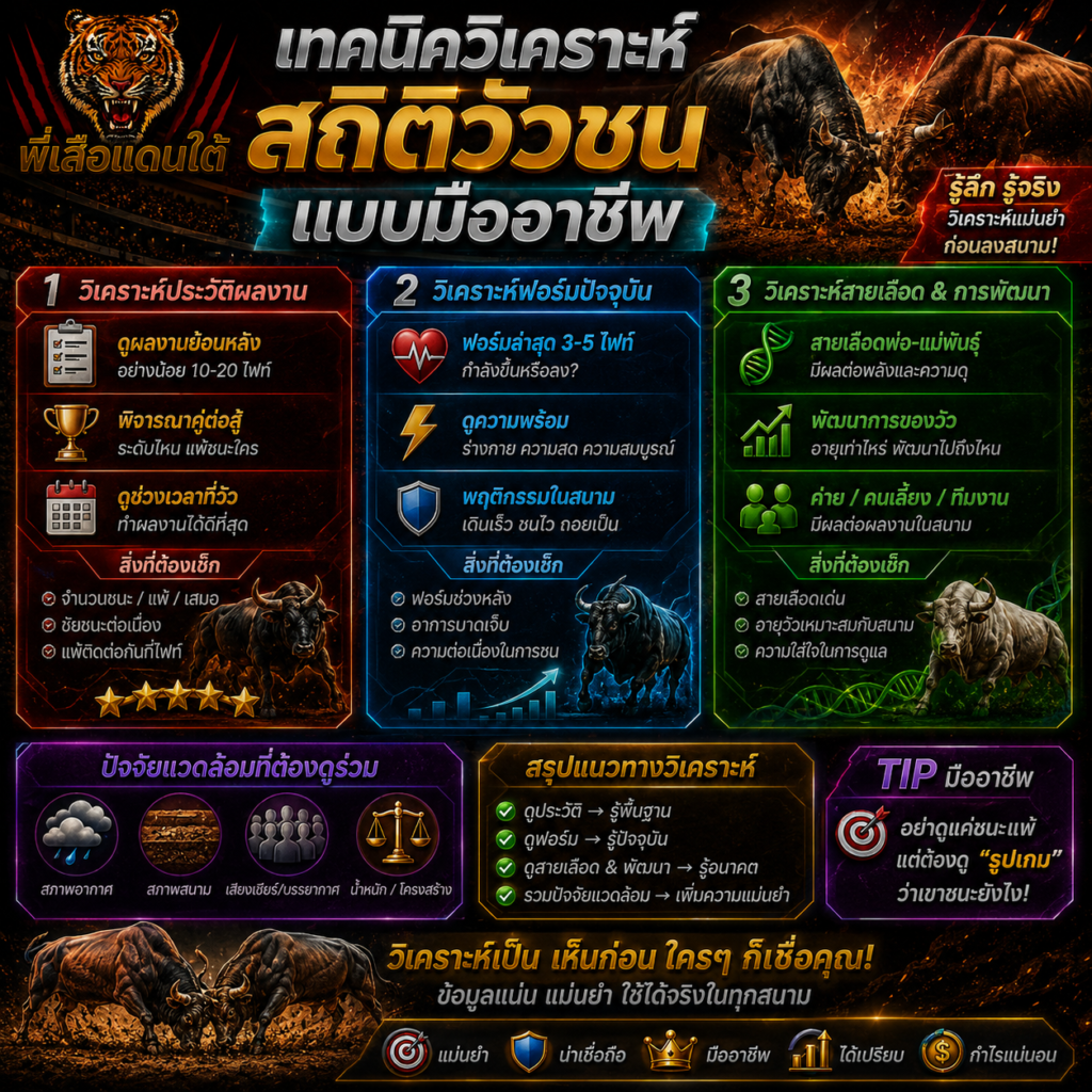 เทคนิควิเคราะห์สถิติวัวชนแบบมืออาชีพ