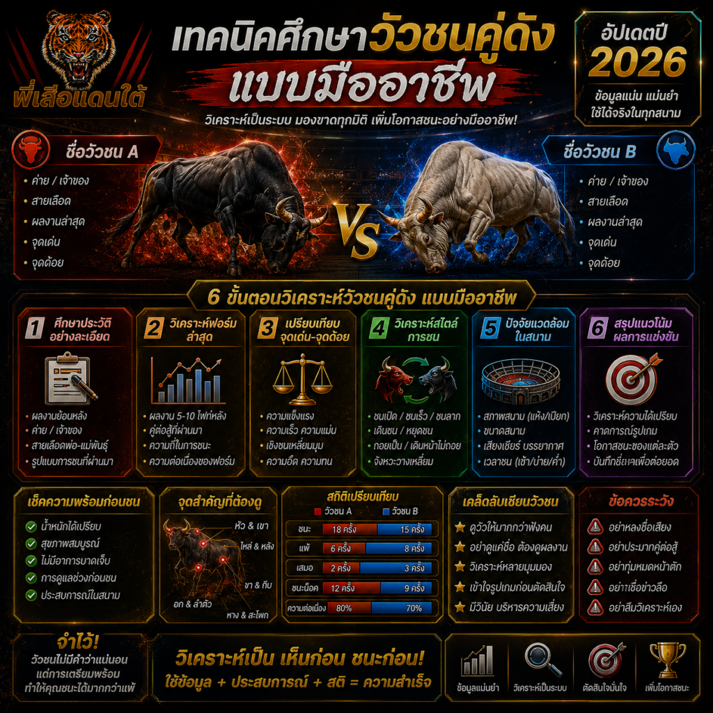 เทคนิคศึกษาวัวชนคู่ดังแบบมืออาชีพ
