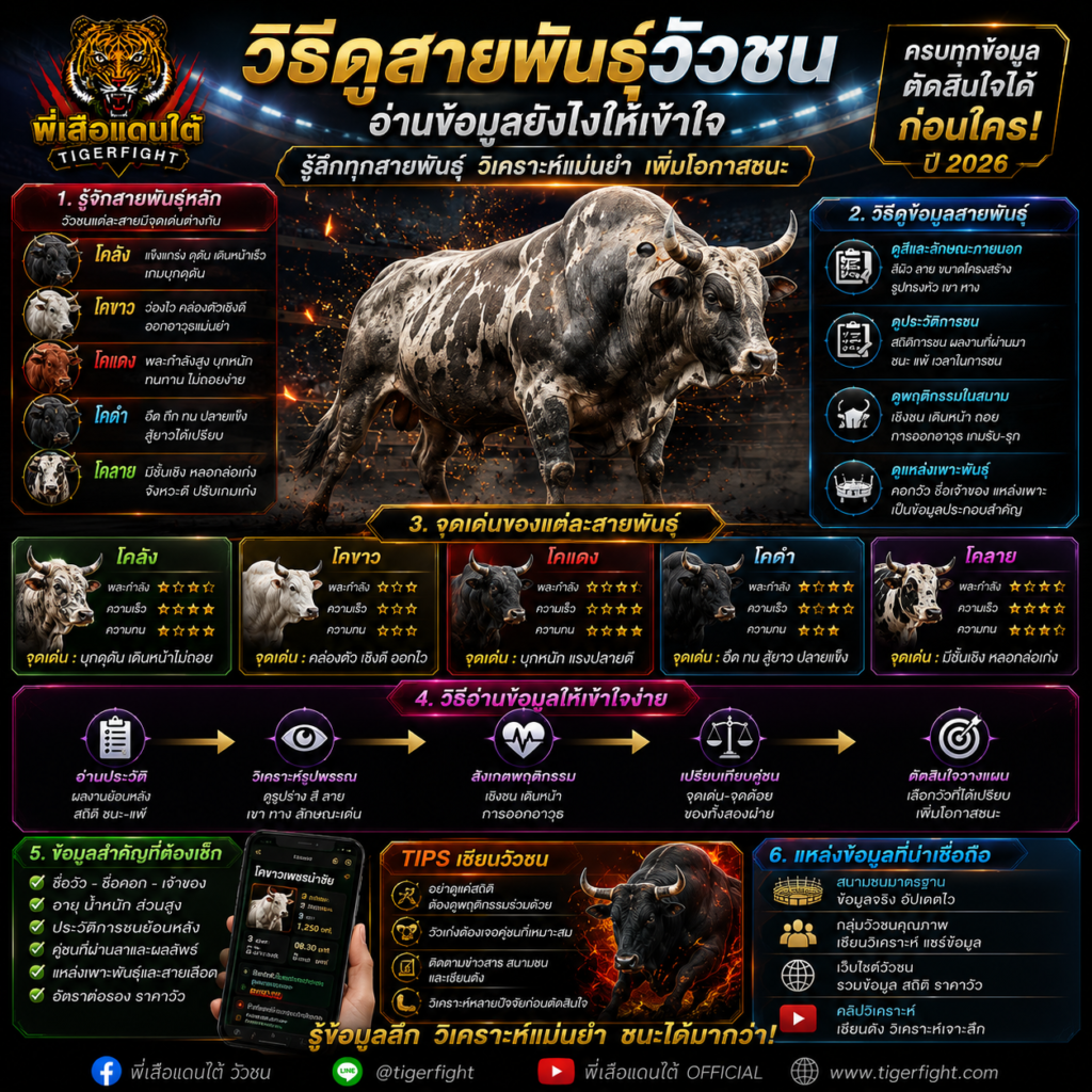 วัวชนออนไลน์ วิเคราะห์สายพันธุ์วัวชน วิธีดูจุดเด่นสายพันธุ์