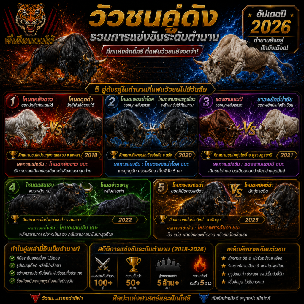 วัวชนคู่ดัง รวมการแข่งขันระดับตำนานที่แฟนวัวชนยังจดจำ