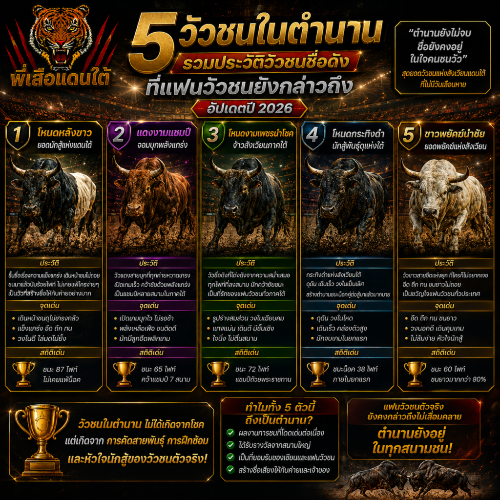 5 วัวชนในตำนาน ประวัติวัวชนชื่อดังที่แฟนวัวชนกล่าวถึง 2026