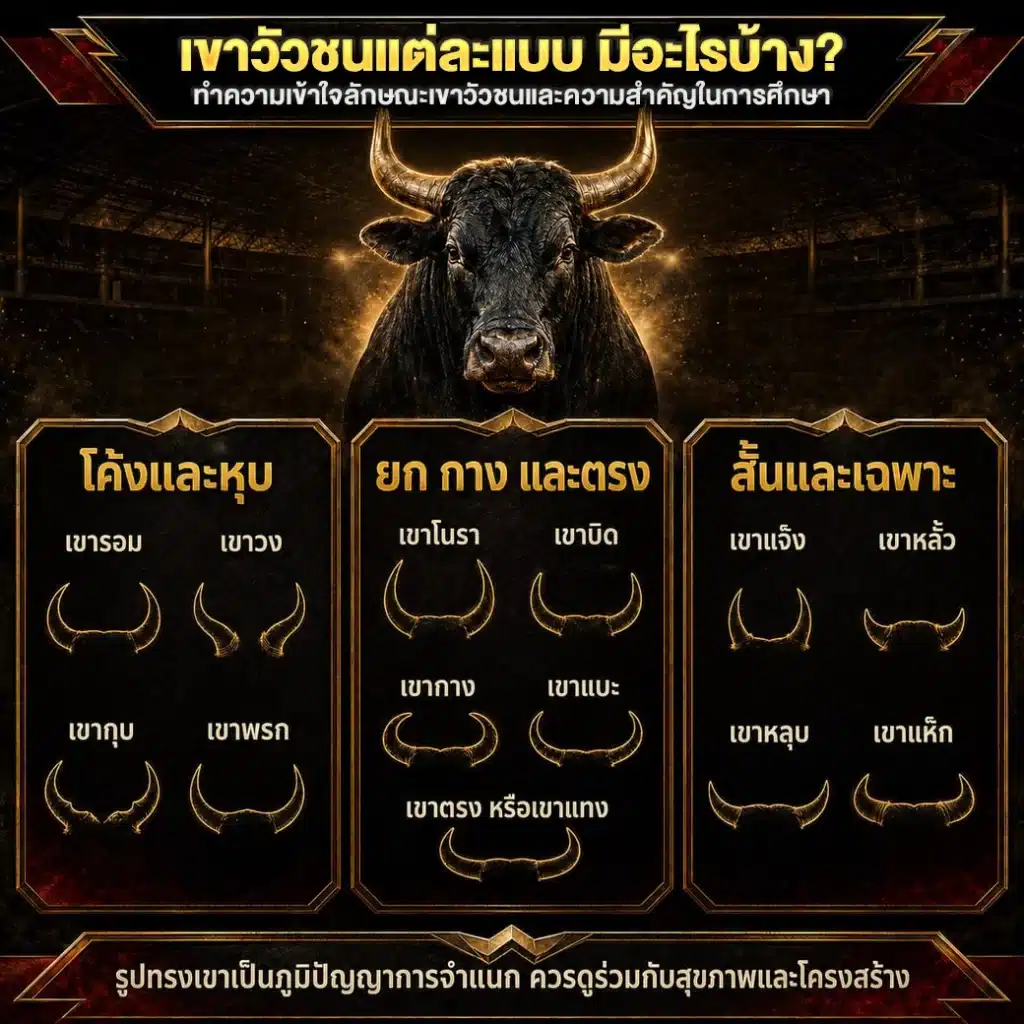 เขาวัวชนแต่ละแบบ มีอะไรบ้าง? รู้จักลักษณะเขาวัวชนและแนวทางศึกษาข้อมูล ปี 2026