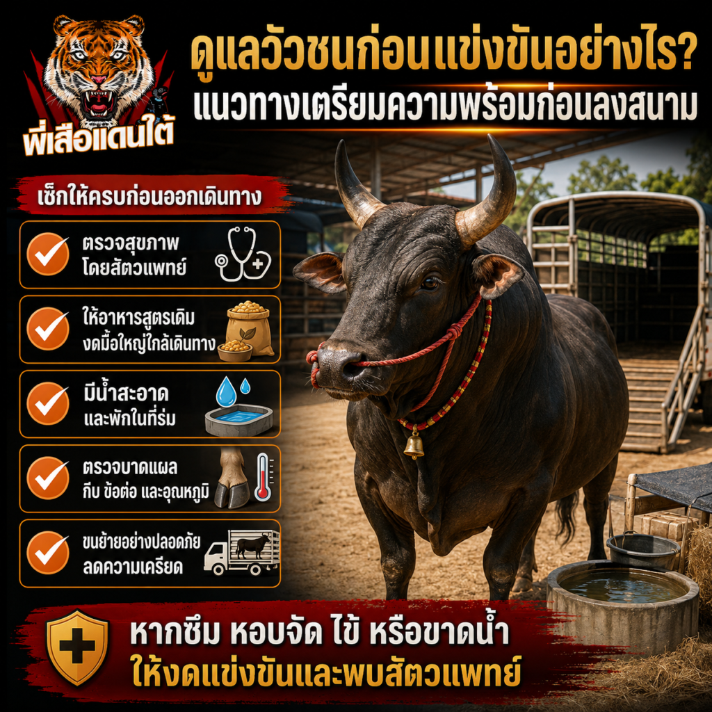 ดูแลวัวชนก่อนแข่งขัน ทำอย่างไร? แนวทางเตรียมความพร้อมอย่างเหมาะสม ปี 2026