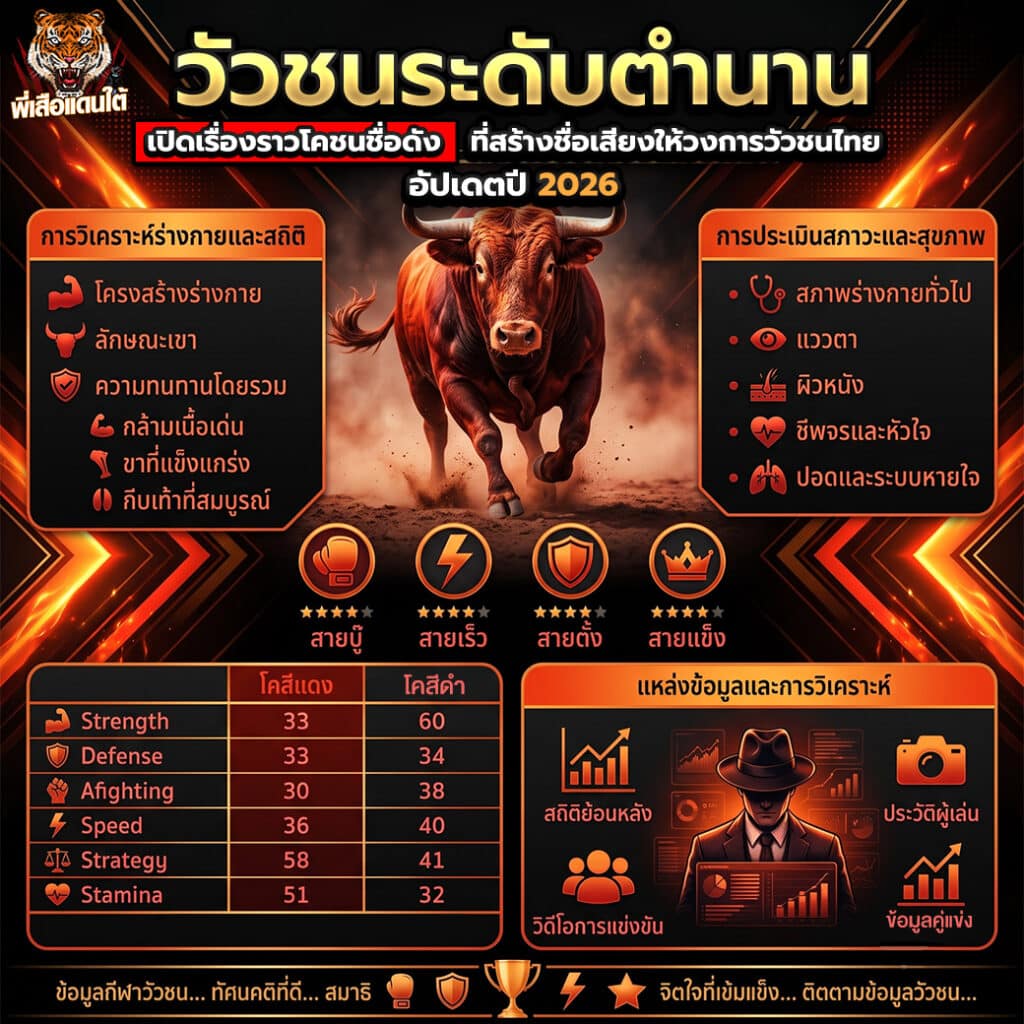 วัวชนระดับตำนาน เปิดเรื่องราวโคชนชื่อดังที่สร้างชื่อเสียงให้วงการวัวชนไทย อัปเดตปี 2026