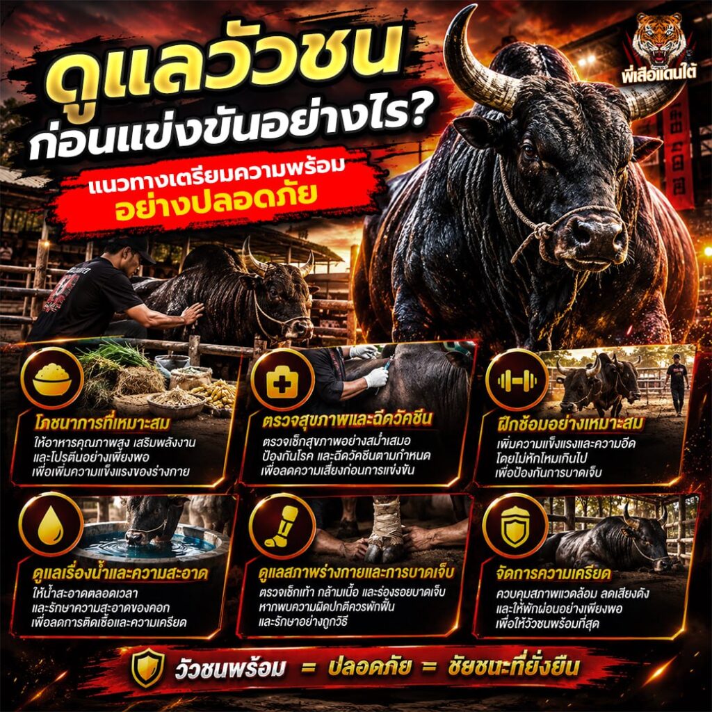ดูแลวัวชนก่อนแข่งขันอย่างไร? เตรียมความพร้อมอย่างถูกวิธี ปี 2026